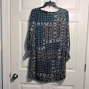 LOFT Womens Shift Dress Size 10 Petite Black Blue Patchwork Floral